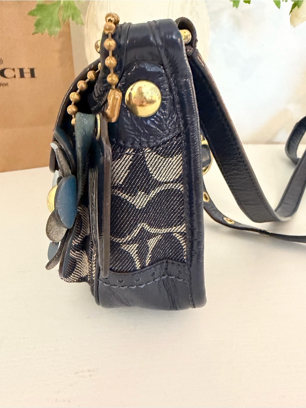 COACH Bleecker Navy Signature Denim & Patent Leather Jessie Crossbody Bag, 12534 - Picture 8 of 16